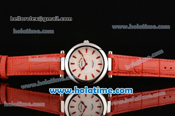 Franck Muller Ronde Miyota Quartz Steel Case with Red Leather Bracelet White Dial and Red Stick Markers - Click Image to Close